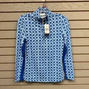 CABANA Blue and White Checkered Long Sleeve Top XS